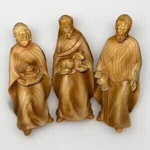 Navity Olive wood Two Wiseman And One Shepard Hand Carved Olive Wood 5”